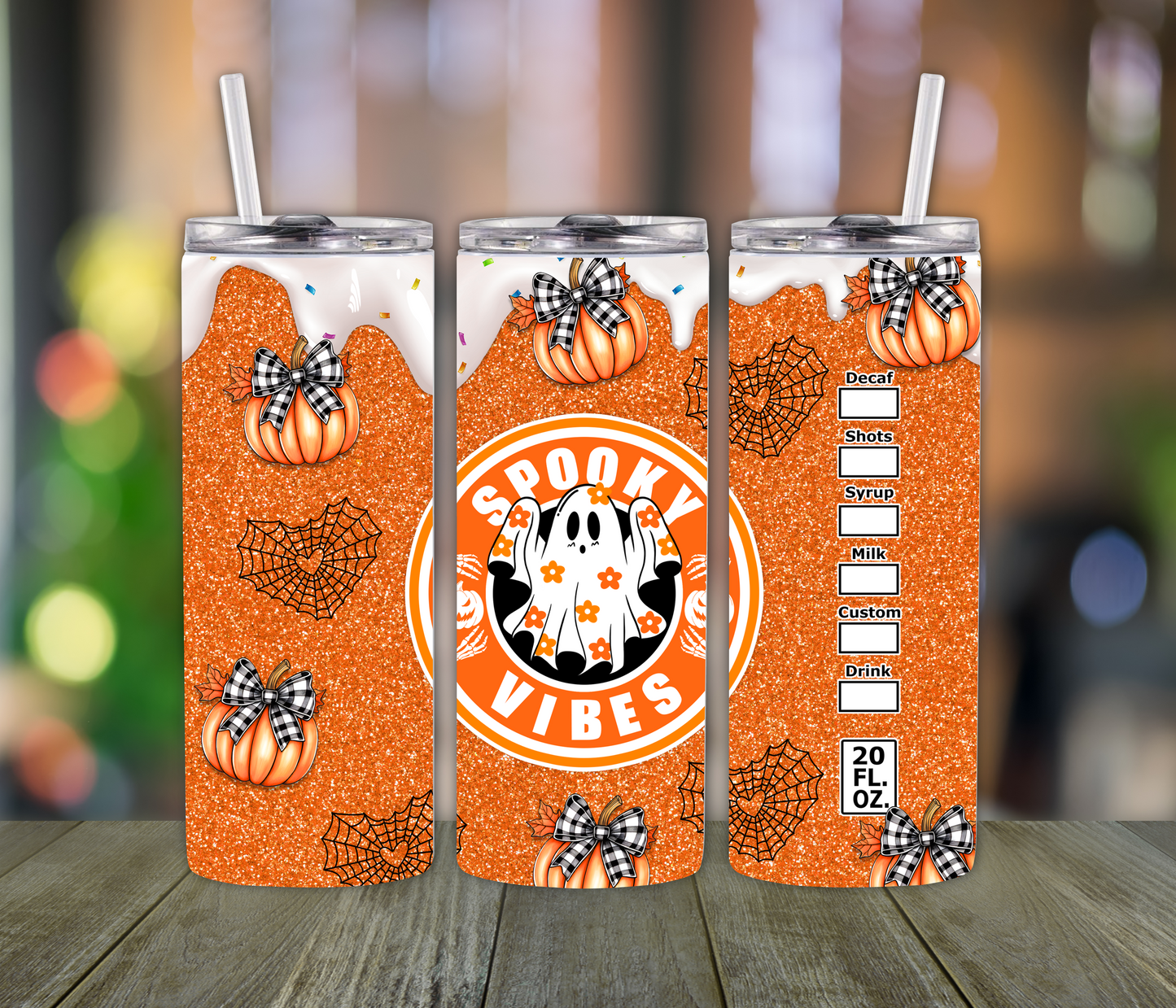 Spooky Vibes Tumbler – 20oz Ghost Cup for Halloween Girls Who Love Coffee & Cute Fall Vibes