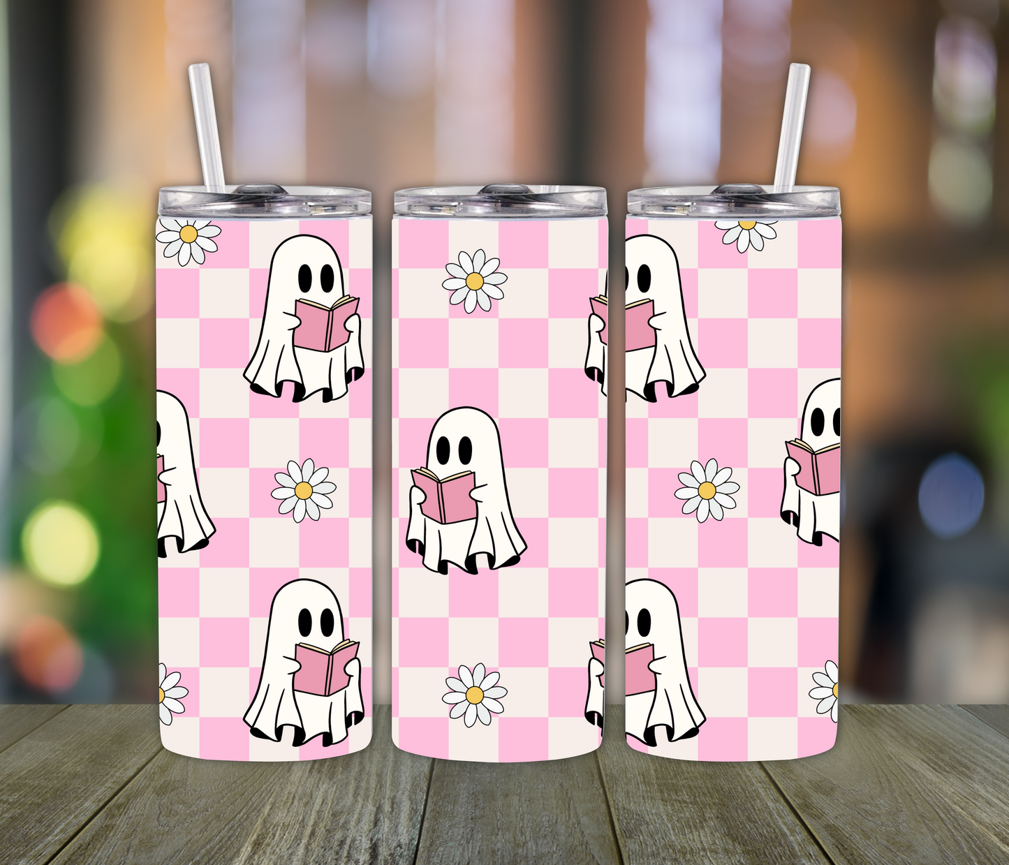 Pink Ghost Daisy Tumbler – 20oz Cute Halloween Cup for Fall-Loving Girls Who Love Pretty Spooky