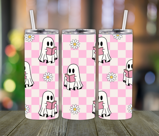 Pink Ghost Daisy Tumbler – 20oz Cute Halloween Cup for Fall-Loving Girls Who Love Pretty Spooky