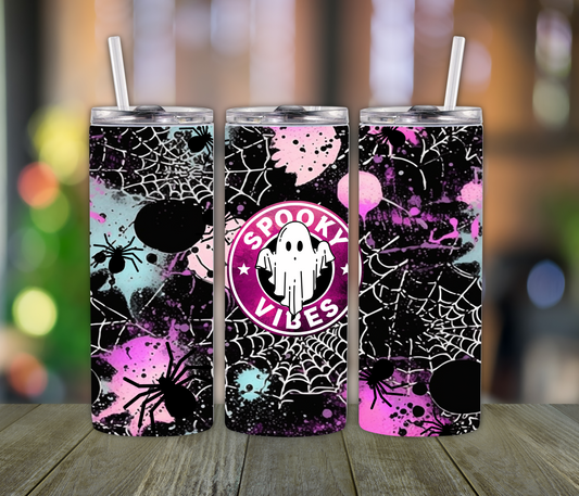Spooky Vibes Ghost and Cob web Tumbler- Halloween Season Gift, Fall Lovers