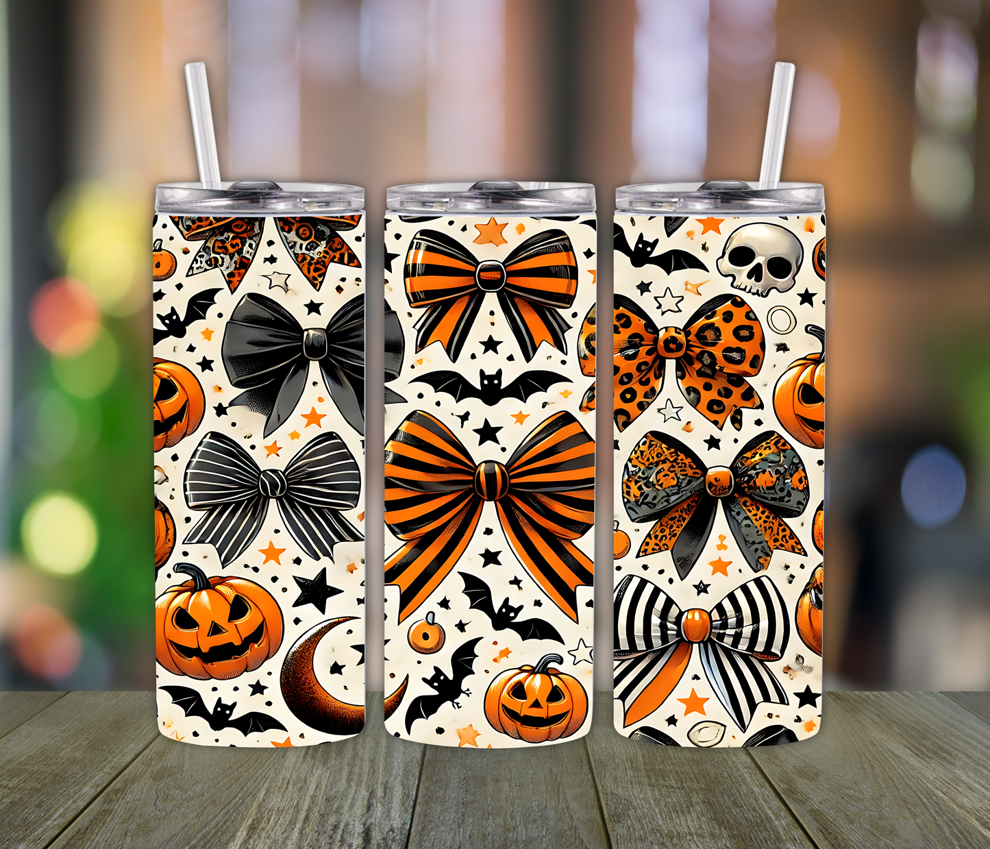 Bats, Pumpkin and Bows Halloween Tumbler- Fall Season