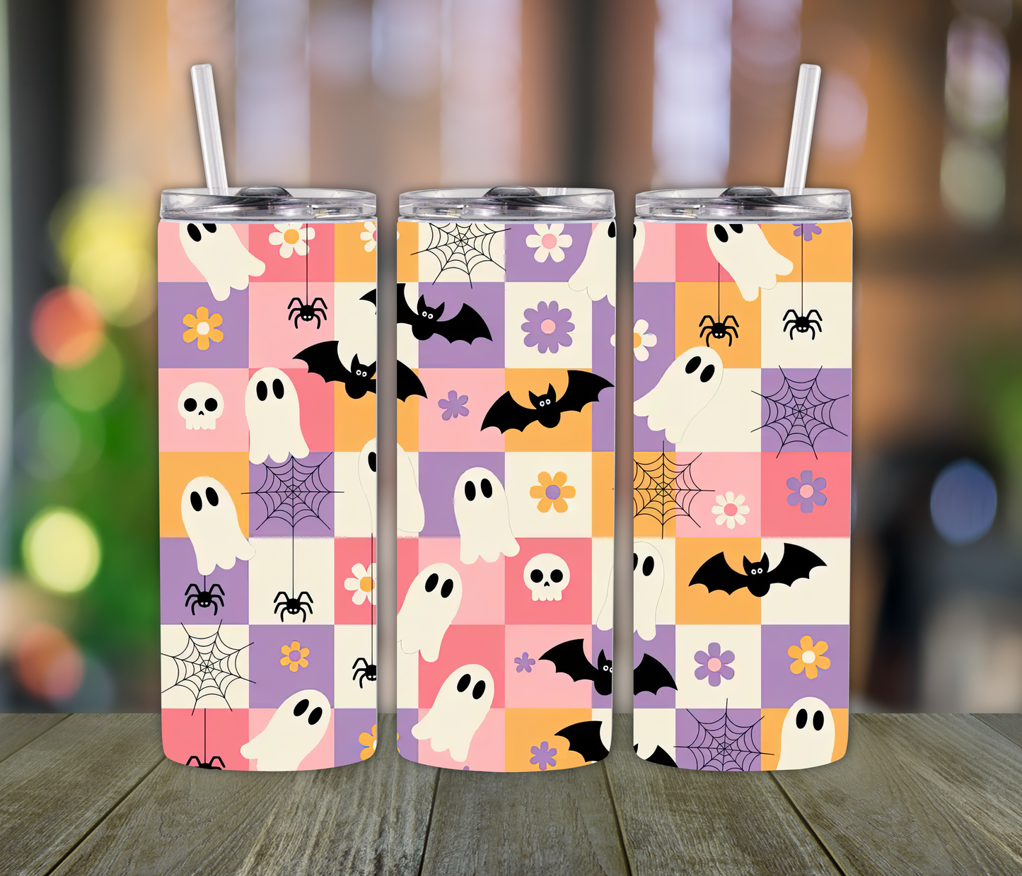 Pink and Purple Checkered Ghost Batt Tumbler