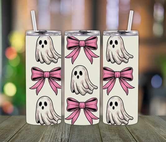 Ghost Pink Ribbon Tumbler- Halloween Fall Season