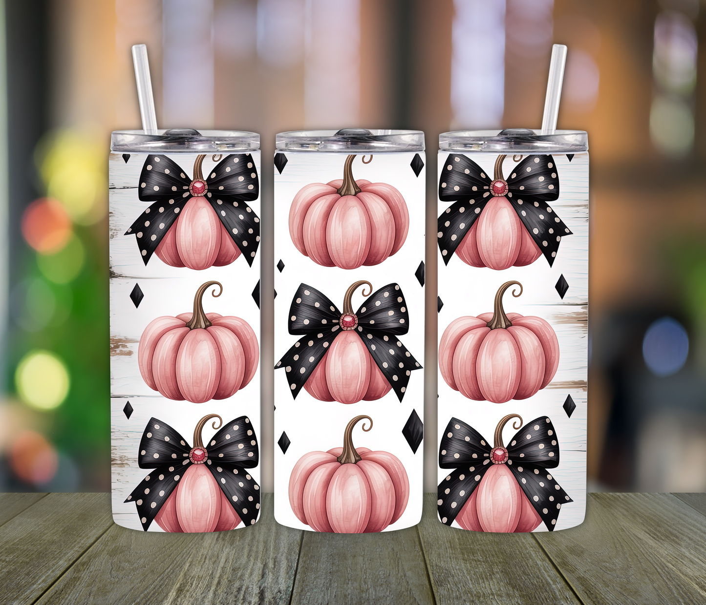 Pink Pumpkins With Black Bows tumbler- Fall Holiday Season, Pumpkin Lovers