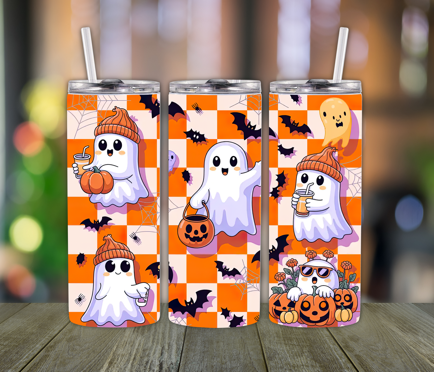 Orange Checkered Ghost Tumbler