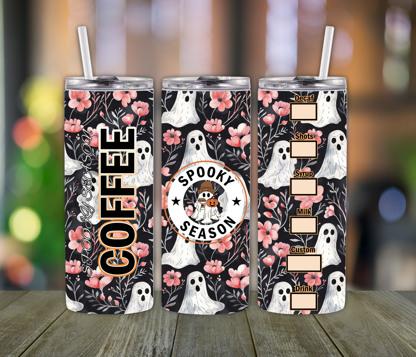 Floral Ghost Halloween Tumbler- Fall Season Lover, Halloween Gift, Flower Lovers