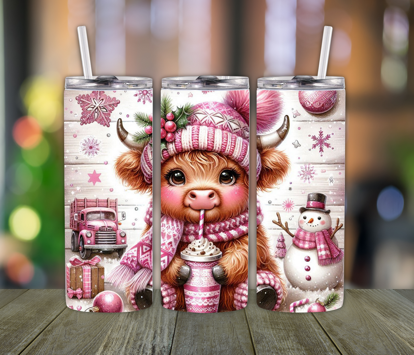 Coffee Highland Cow in a Winter Beenie