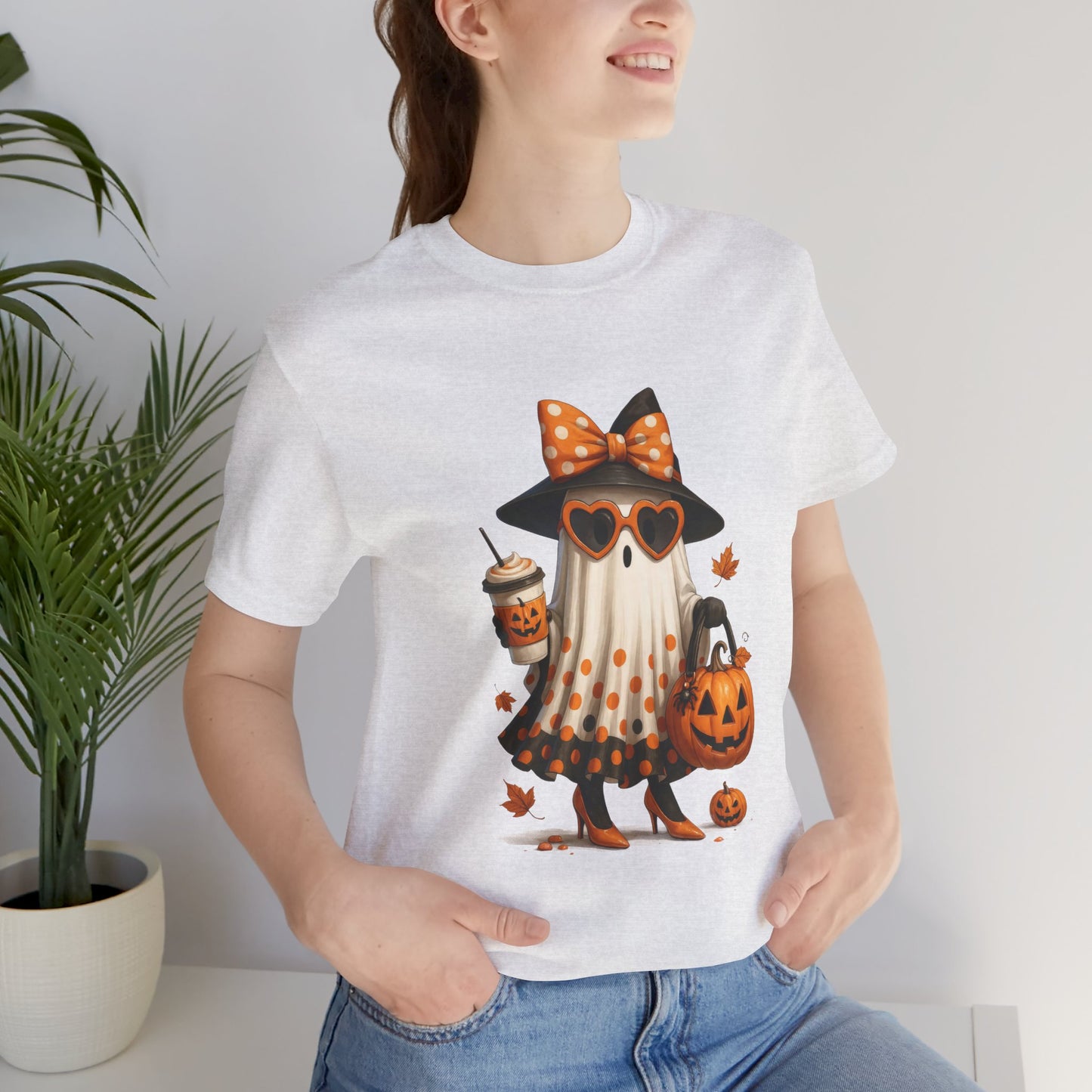 Halloween Coffee Ghost Tee, Sassy Ghost Shirt, Unisex Halloween T-Shirt, Pumpkin Tee, Cute Spooky Season Apparel, Cute Halloween Gift