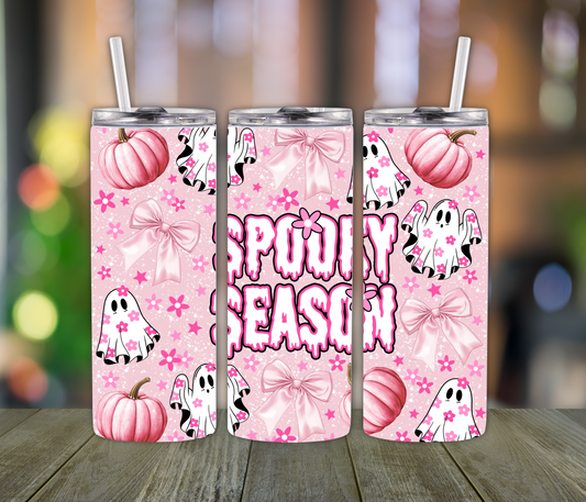 Spooky Season Pink Ghost Pumpkin Tumbler