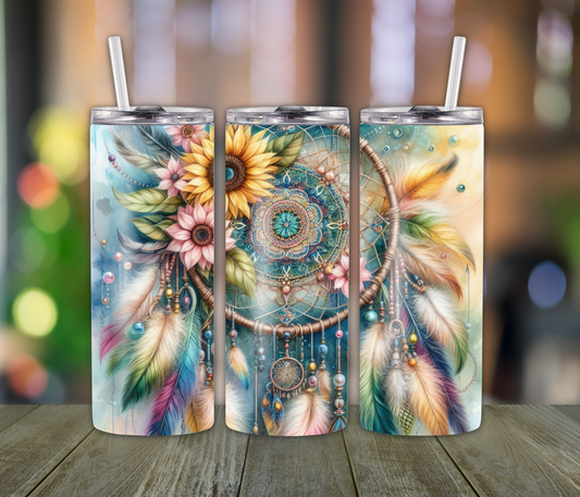 Dreamcatcher Tumbler – 20oz Floral Feather Cup for Girls, Moms & Free-Spirited Souls | Gift for Her