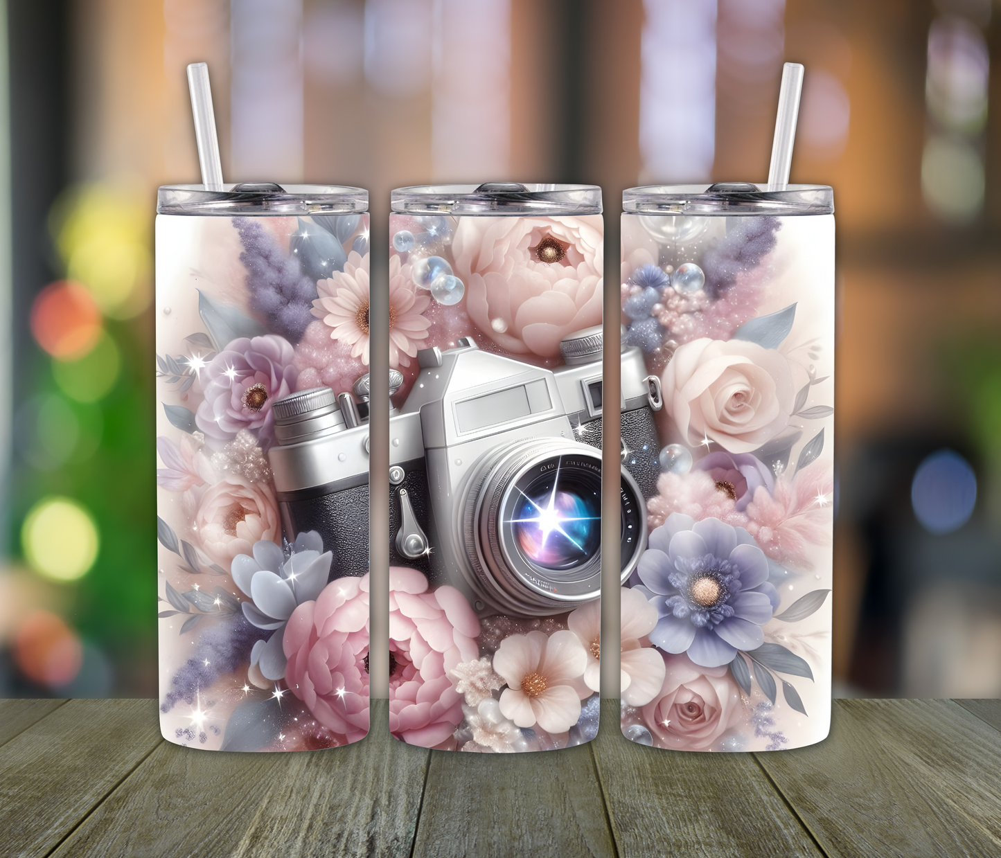 Shutter & Blooms Tumbler – 20oz Floral Camera for Photographers, Creatives Cute or Photo Lovers