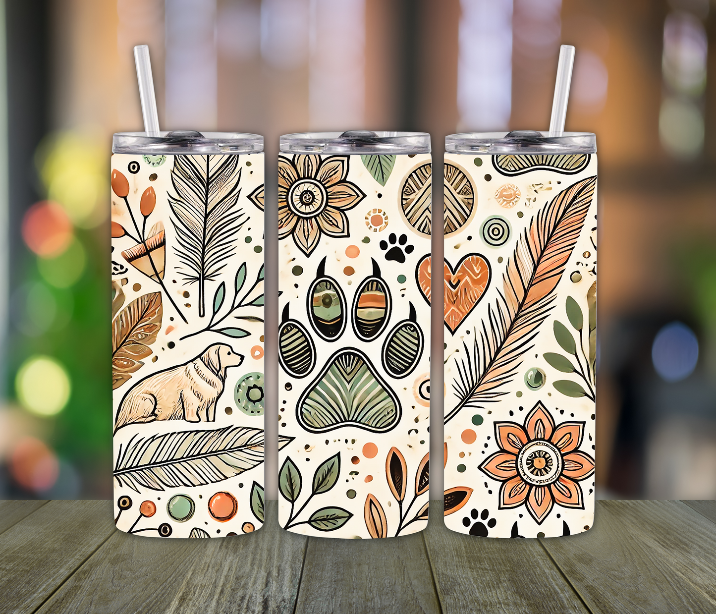 Floral Bear Paw Tumbler – 20oz Cup for Outdoorsy Girls & Nature Cute Wilderness Gift