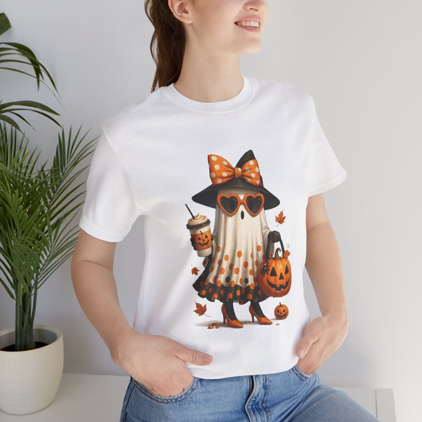 Halloween Coffee Ghost Tee, Sassy Ghost Shirt, Unisex Halloween T-Shirt, Pumpkin Tee, Cute Spooky Season Apparel, Cute Halloween Gift