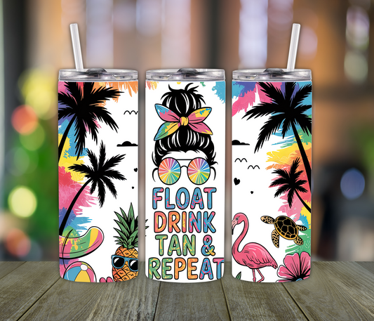 Float Drink Tan Repeat Tumbler – 20oz Summer Cup for Moms, Girls & Poolside Gift Lovers