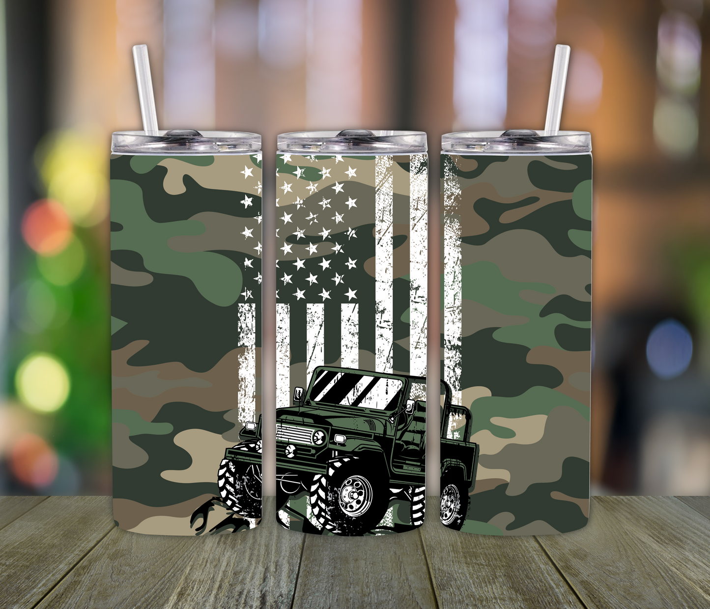 Camo 4x4 Tumbler – 20oz American Flag Off-Road Cup for Outdoorsmen & Patriotic Drivers